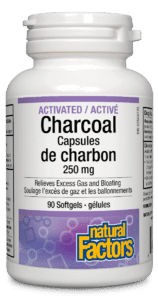Natural Factors Activated Charcoal 250mg 90capsules. For Gas and Bloating