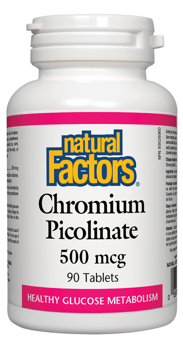 Natural Factors Chromium Picolinate 500 mcg 90 tablets. Improves Blood Sugar Balance, Reduces Cravings and Appetite