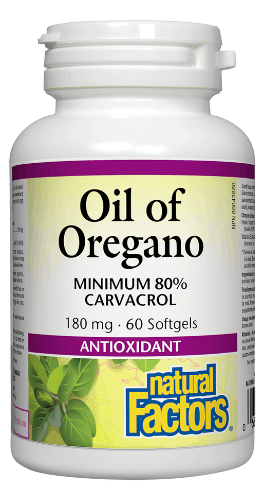 Natural Factors Organic Oil of Oregano 60 capsules 180mg. Wild and Organic with a minimum of 80% Carvacrol