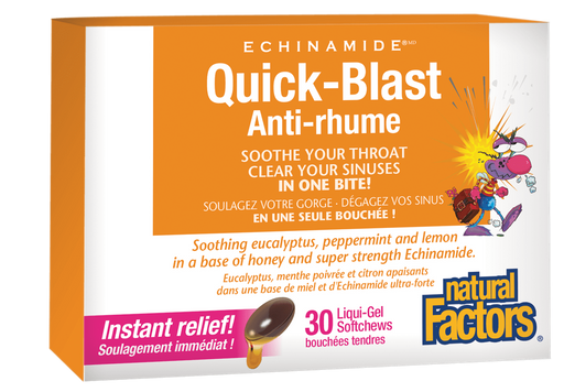 Natural Factors ECHINAMIDE® Quick-Blast 30's. Chew to Clear Sinus Congestion and Soothe Soar Throats