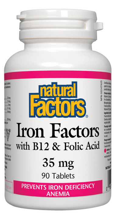 Natural Factors Iron Factors with B12 and Folic Acid 90 tablets. Iron Supplement