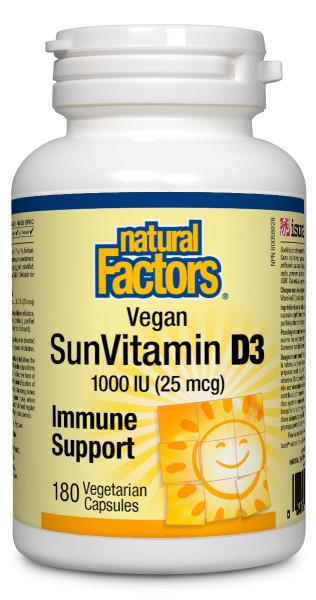 Natural Factors Vitamin D3 1000 IU Vegan 180 Vegegtarian capsules