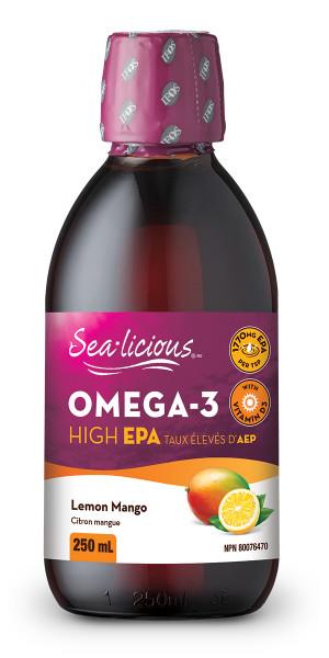 Sealicious Omega 3 High EPA  Lemon & Mango. Contains EPA 1770MG, DHA 885MG Isura tested so it's Guaranteed Contaminant-Free