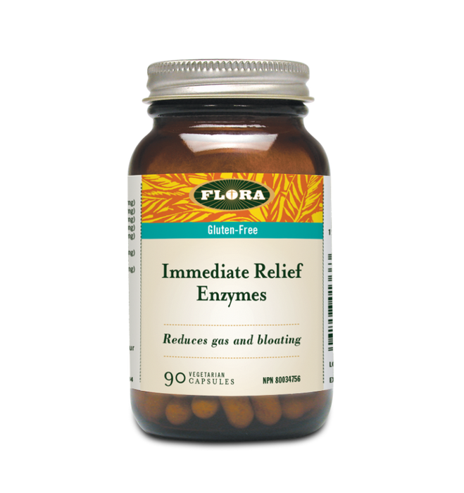 Flora Immediate Relief Enzyme 60 Veggie Capsules. For Heartburn,Gas and Bloating