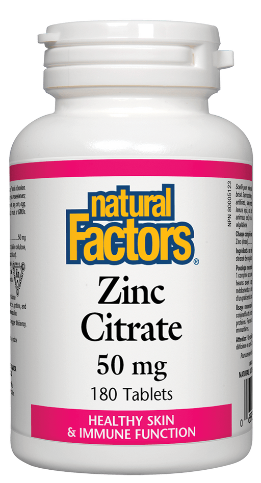 Natural Factors Zinc Citrate 50mg 180 tablets. Supports and Protects the Immune System