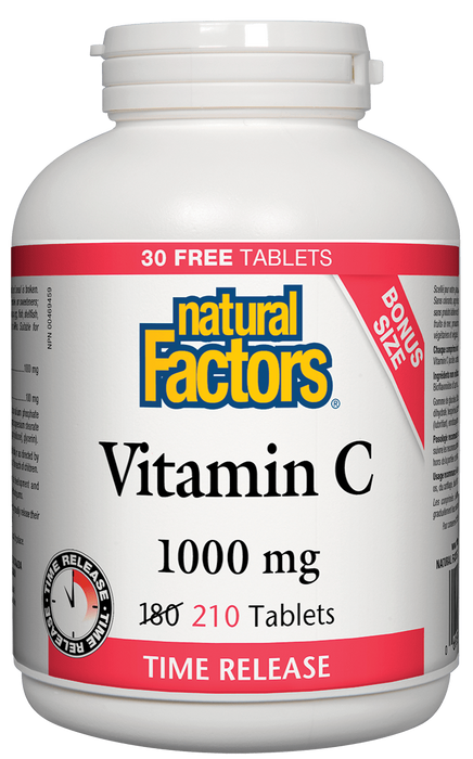 Natural Factors Vitamin C 1000 mg Time Release. <b><font color="red">Bonus Size 210 Tablets - 30 Tablets Free</b></font>