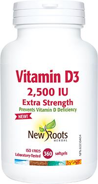 New Roots Vitamin D3 2,500 IU Extra Strength 360 Softgels | YourGoodHealth