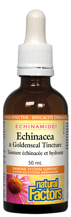 Natural Factors Echinacea Goldenseal  50ml. For Sore Throats, Coughs and Viruses
Echinacea & Goldenseal Tincture 50ml