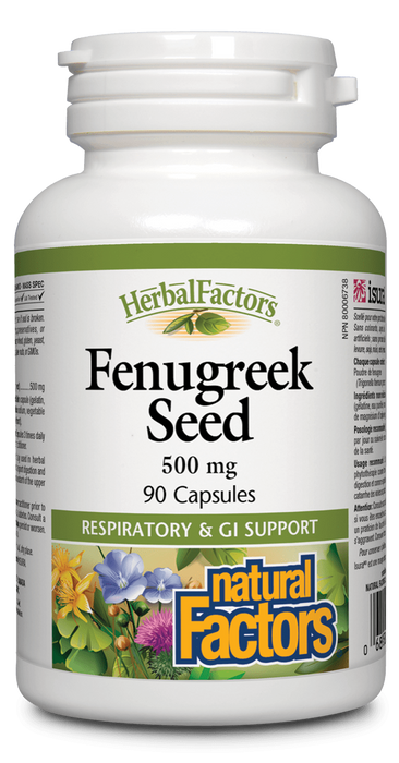Natural Factors Fenugreek Seed 90 capsules. For Upper Respiratory Health and Increasing Milk production in Nursing Mothers