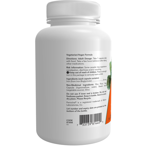 NOW Iron Bisglycinate 36mg 90 veggie capsules