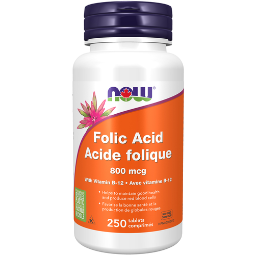 NOW Folic Acid 800mcg + B12 25 mcg 250 tablets