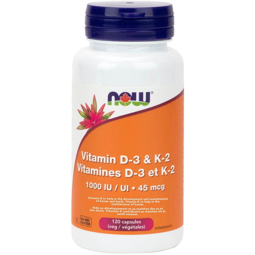 NOW Vitamin D3 & K2 120 Veggie Capsules