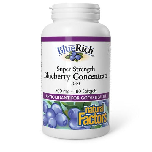 Natural Factors Blueberry 500 mg 180 capsules. For Vision, Blood Glucose levels and Memory