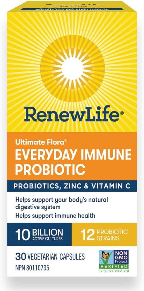 Renew Life Ultimate Flora Everyday Immune Probiotic 30 capsules. Probiotics with Zinc & Vitamin C