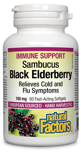 Natural Factors Black Eldberry Extract 100mg 60capsules. For Cold and Flu Symptoms