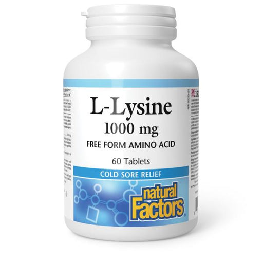 Natural Factors L-Lysine 1000 mg 60 tablets. Reduces Severity, Recurrence and Healing Time of Cold Sores