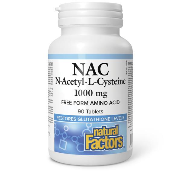 Natural Factors NAC (N-Acetyl-L-Cysteine) 1000 mg 90 tablets. Supports Immune function and symptoms of chronic bronchitis