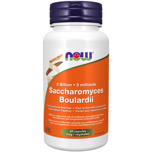 NOW Saccharomyces Boulardii 5 Billion 60 veggie capsules. For Travel & Diarrhea