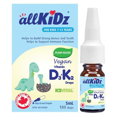 Allkidz Vegan Vitamin D3 K2 Drops 5 ml. For Children's Strong Bones and Immune Health