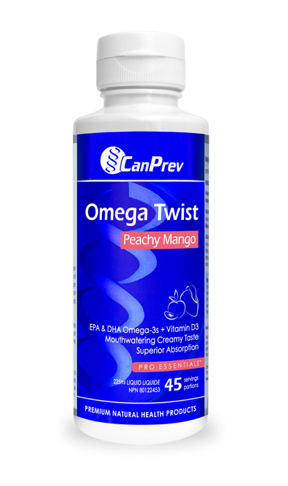 CanPrev Omega Twist Peachy Mango with Vitamin D 225ml 45 Servings. For Ages 1 and up