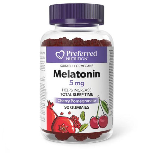 Preferred Nutrition Melatonin Gummy 5mg 90 gummies. Cherry Pomegranate flavour