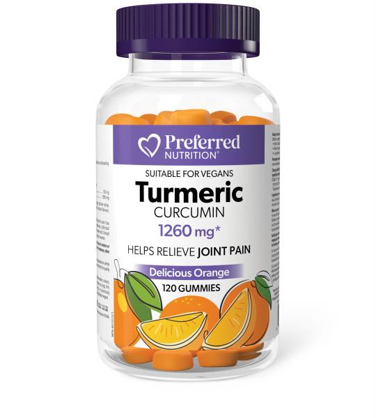 Preferred Nutrition Turmeric Curcumin Gummy 1260mg 120 gummies. Orange flavour