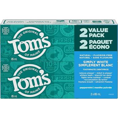 Tom's of Maine Toothpaste Simply White Twin Pack 2 X 85ml. Fluoride Free