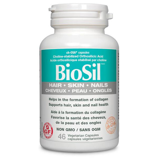 BioSil 46 capsules. Biosil helps to generate Collagen for Stronger Thicker Hair and Nails and Fewer Lines and Wrinkles.