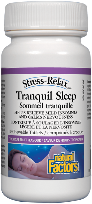 Natural Factors Tranquil Sleep Tropical Fruit Flavour   10 tablets. Helps you Fall Asleep and Stay Asleep
