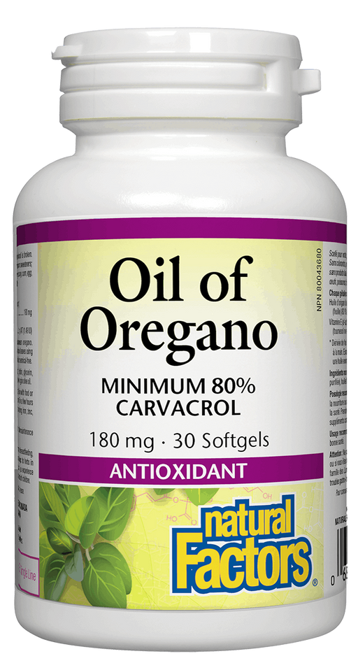 Natural Factors Organic Oil of Oregano 30 capsules 180 mg. Wild and Organic with a minimum of 80% Carvacrol