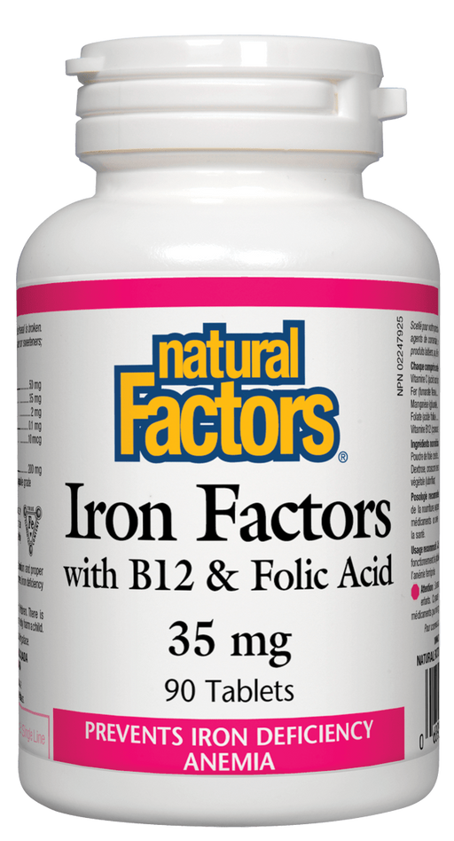 Natural Factors Iron Factors with B12 and Folic Acid 90 tablets. Iron Supplement