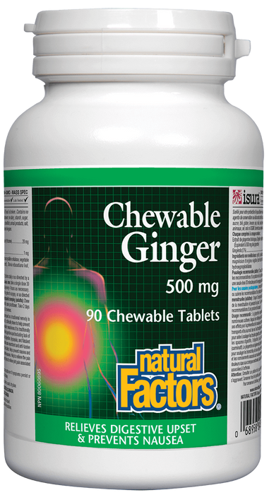 Natural Factors Ginger 500mg 90  Chewable tablets. For Nausea and Motion Sickness