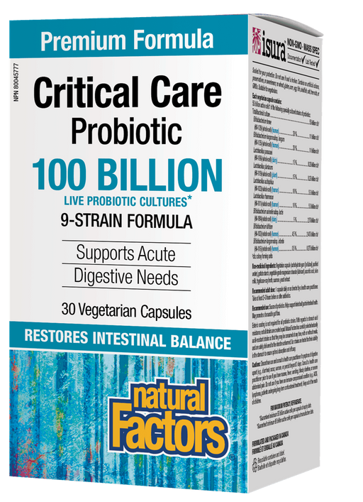Natural Factors Critical Care Probiotic 100 Billion 30 capsules. Maximum Support for Digestive Needs, Immune Function and Combating overuse of Antibiotics