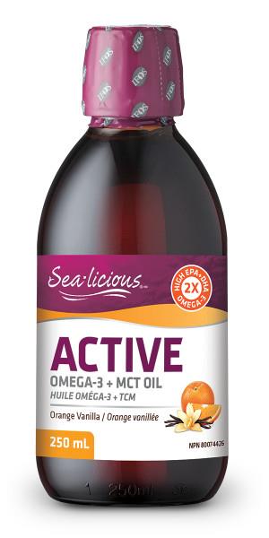Sealicious Active Omega-3 with MCT Oil Orange & Vanilla. For Heart, Joints and Brain Health. Isura tested so it's Guaranteed Contaminant-Free