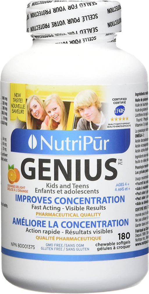 Nutripur Genius Kids and Teens 180 Capsules. Helps with Concentration and managing  Attention and Hyperactivity in kids with ADHD and ADD