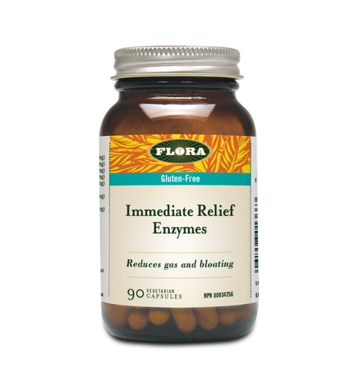 Flora Immediate Relief Enzyme 60 Veggie Capsules. For Heartburn,Gas and Bloating