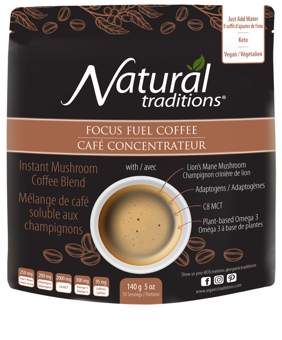 Organic Traditions Focus Fuel Coffee . Instant Mushroom Coffee Blend