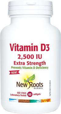 New Roots Vitamin D3 2,500 IU Extra Strength 60 Softgels | YourGoodHealth