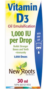 New Roots Vitamin D3 Oil Emulsification · 1,000 IU 30 ml | YourGoodHealth