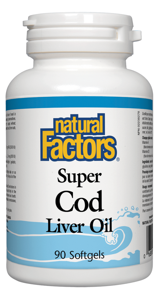 Natural Factors Super Cod Liver Oil 90 Capsules. A source of Vitamin A and D