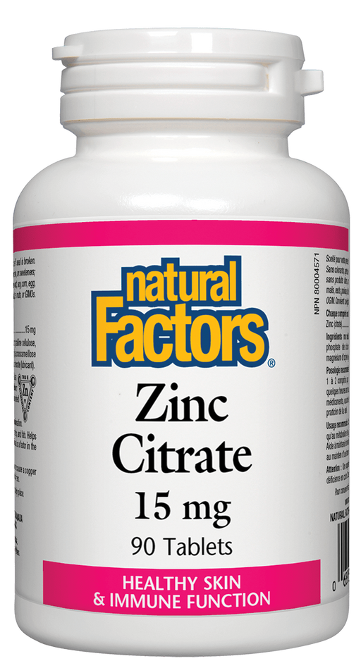 Natural Factors Zinc Citrate 15 mg 90 tablets. Supports and Protects the Immune System