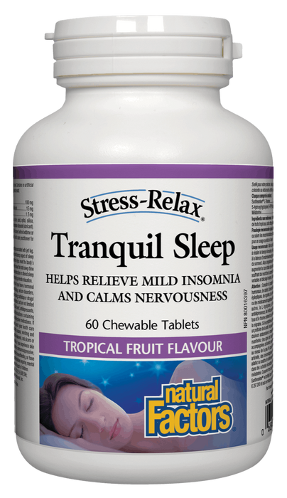 Natural Factors Tranquil Sleep Tropical Fruit Flavour   60 chew. Helps you Fall Asleep and Stay Asleep
