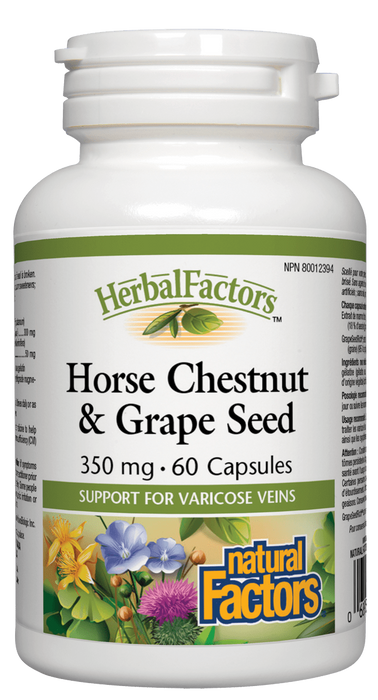 Natural Factors Horse Chestnut & Grape Seed 350 mg Helps treat and prevent Varicose Veins and Hemorroids