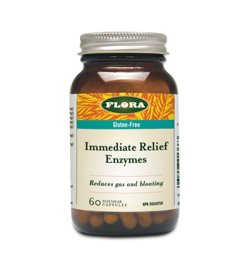 Flora Immediate Relief Enzyme 90 Vegi Caps. For Heartburn,Gas and Bloating