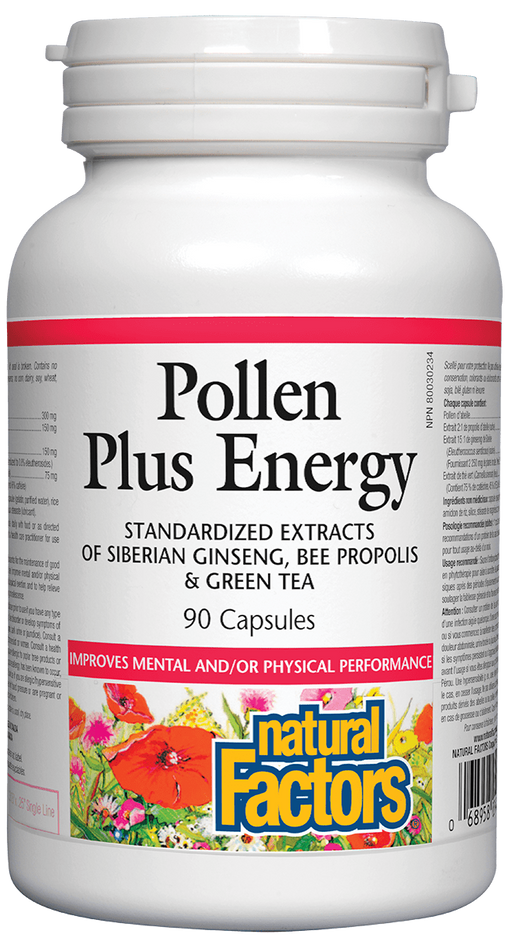 Natural Factors Pollen Plus Energy 90 capsules. Boosts Energy Levels