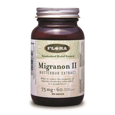 Flora Migranon ll Butterbur Extract 60 Capsules. Relief from Migraine Headaches
