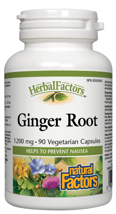Natural Factors Ginger Root 1200 mg 90 Capsules. For Nausea and Motion Sickness